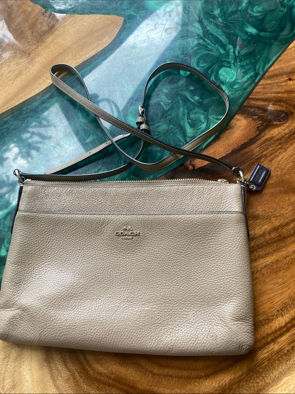 Coach Pebbled Leather Crossbody Bag in Taupe Gray